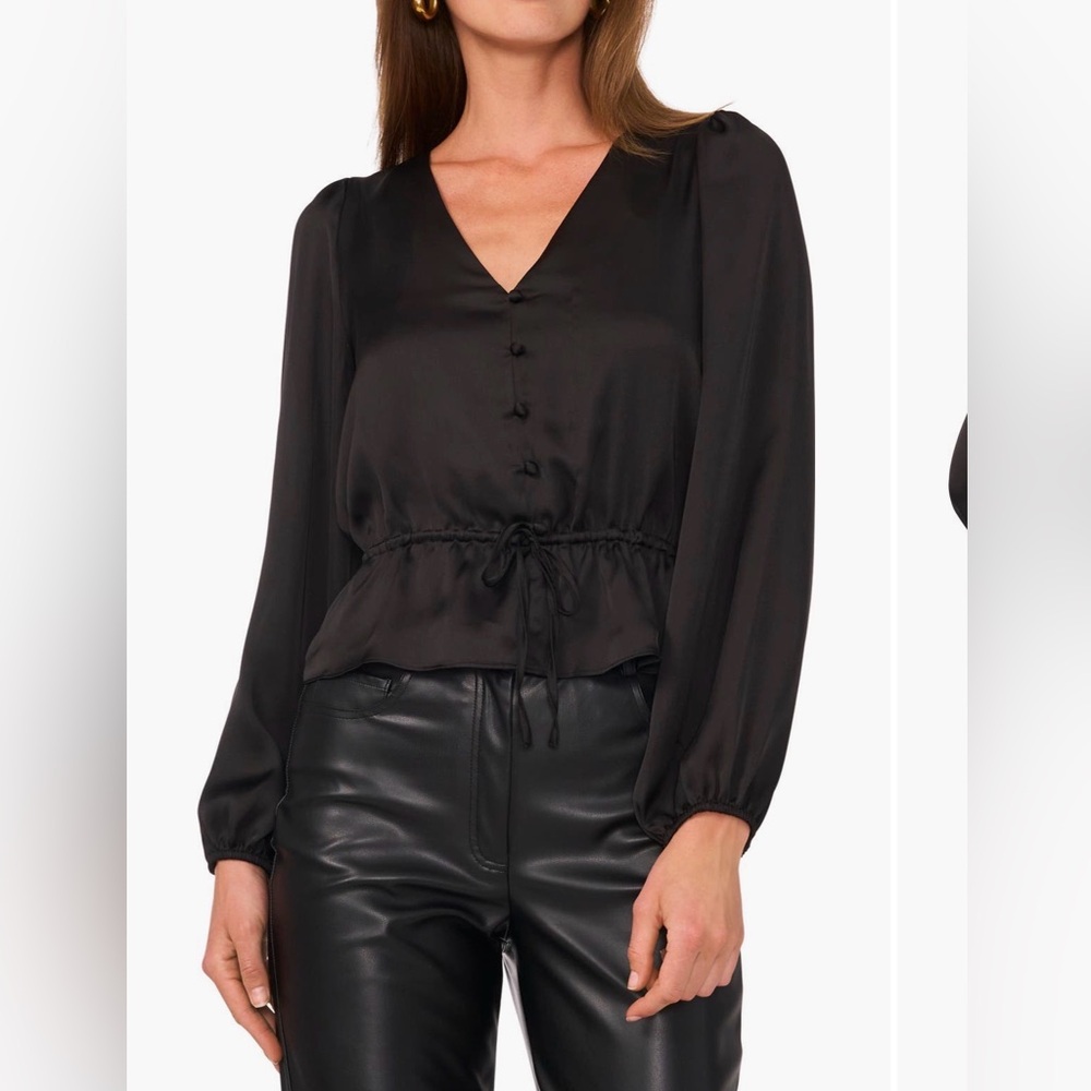 1State Black V-Neck Blouse